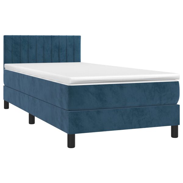 vidaXL Cama box spring c/ colch&atilde;o/LED 90x200 cm veludo azul-escuro