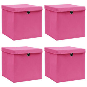 vidaXL Caixas de arruma&ccedil;&atilde;o com tampas 4 pcs 32x32x32 cm tecido rosa
