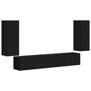 vidaXL Conjunto de m&oacute;vel de TV 4 unid. Preto Derivados de Madeira
