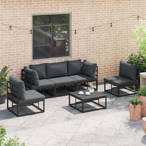 vidaXL Conjunto de Sof&aacute; de Jardim com almofada 5 pcs Preto Alum&iacute;nio
