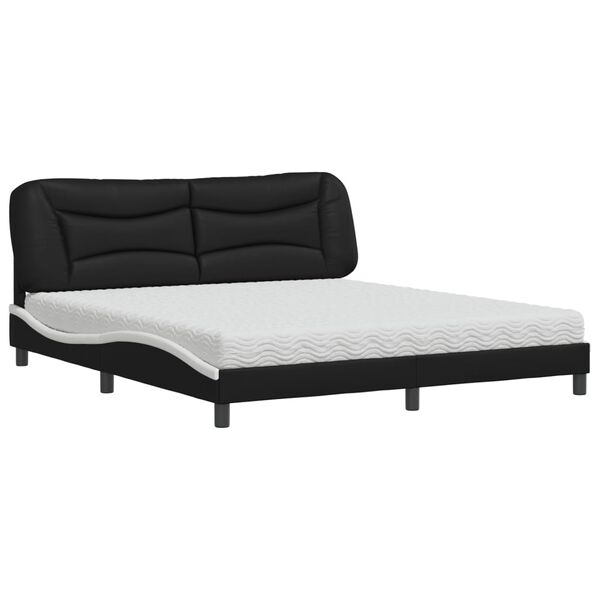 vidaXL Cama com colch&atilde;o Hvar 180x200 cm couro artificial preto e branco