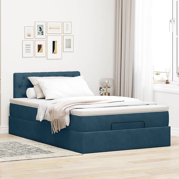 vidaXL Estrutura cama otomana colch&atilde;o 120x200cm veludo azul escuro