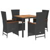 vidaXL 5 pcs conjunto de jantar p/ jardim c/ almofad&otilde;es vime PE preto
