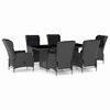 vidaXL 7 pcs conj. jantar exterior c/ almofad&otilde;es vime PE cinza-escuro