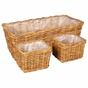 vidaXL Cesta de Plantas GENDT 3 unid. Marrom Natural Rattan Kubu
