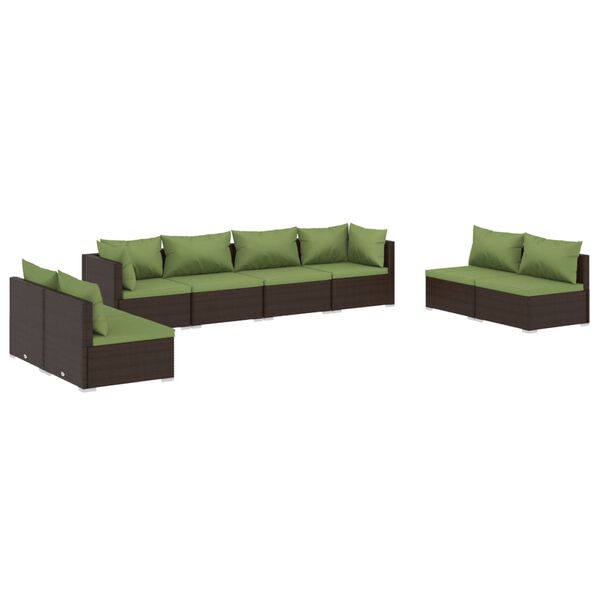 vidaXL 8 pcs conjunto lounge jardim c/ almofad&otilde;es vime PE castanho