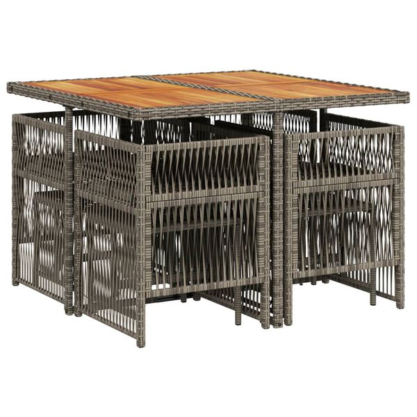 vidaXL 9 pcs conjunto de jantar p/ jardim c/ almofad&otilde;es vime PE cinza