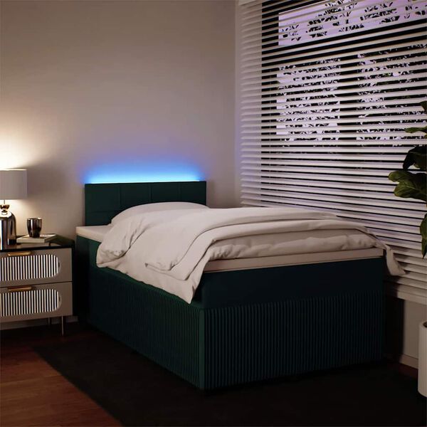 vidaXL Cama boxspring com colch&atilde;o 120x200 cm veludo verde-escuro