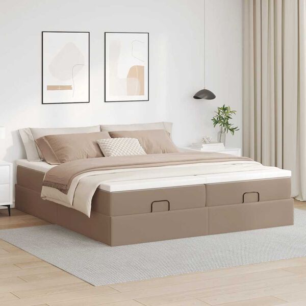 vidaXL Estrutura de cama otomana com colch&otilde;es cappucino 180x200 cm