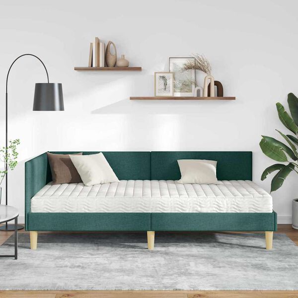 vidaXL Estrutura de Cama de Canto com Colch&atilde;o 2 pcs Verde tecido
