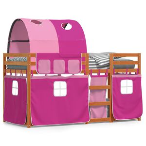 vidaXL Beliche com cortinas 90x200 cm madeira de pinho maci&ccedil;a rosa