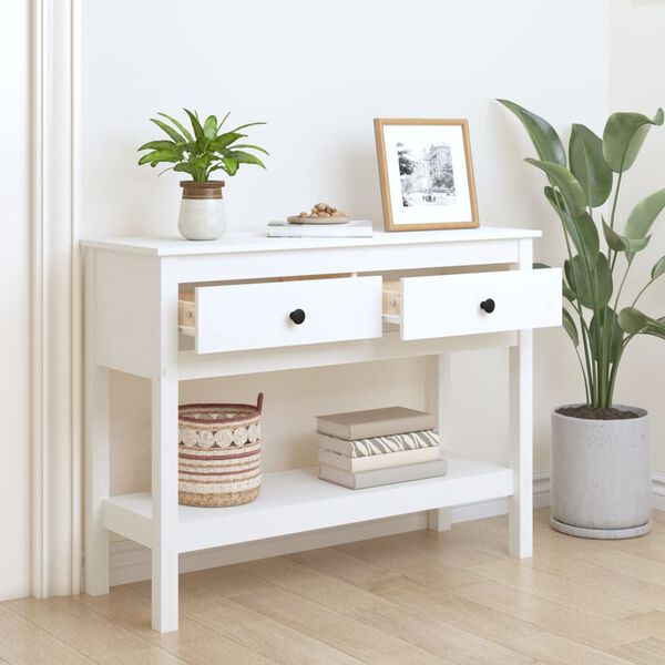 vidaXL Mesa consola 100x35x75 cm pinho maci&ccedil;o branco