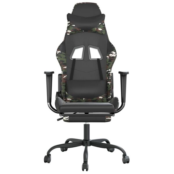 vidaXL Cadeira gaming c/ apoio pés couro artificial preto e camuflado