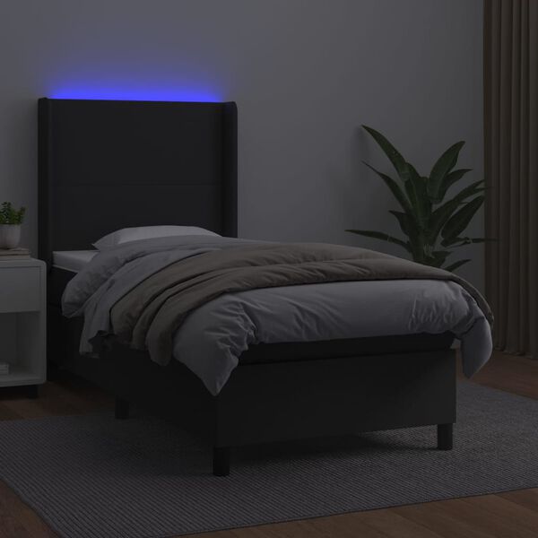 vidaXL Cama box spring c/ colch&atilde;o/LED 100x200cm couro artificial preto