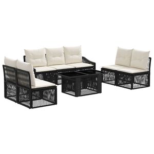 vidaXL Conjunto de Sof&aacute; de Jardim 8 unid. Preto e Branco Creme vime PE