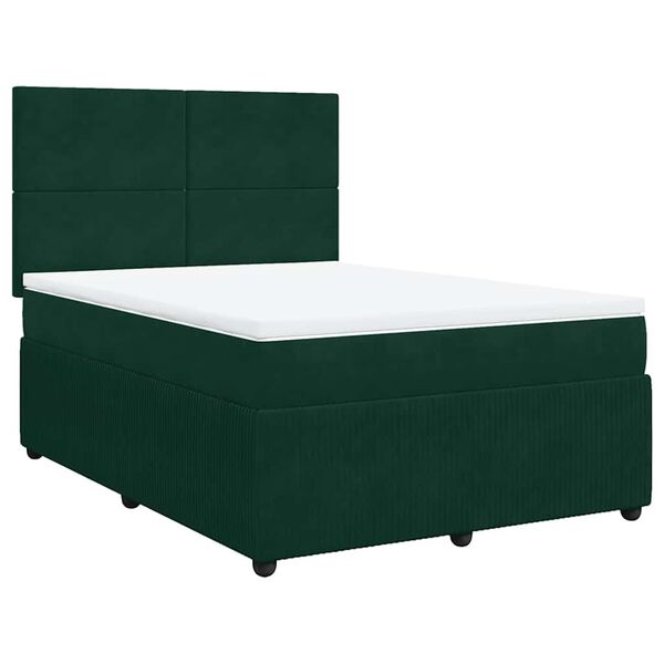vidaXL Cama com molas/colch&atilde;o 140x200 cm veludo verde-escuro