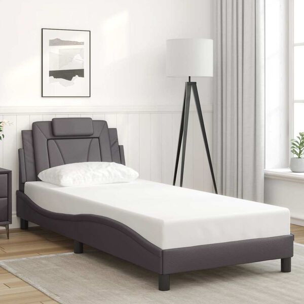 vidaXL Estrutura de cama Viana sem colch&atilde;o 90x200 cm couro artificial cinzento