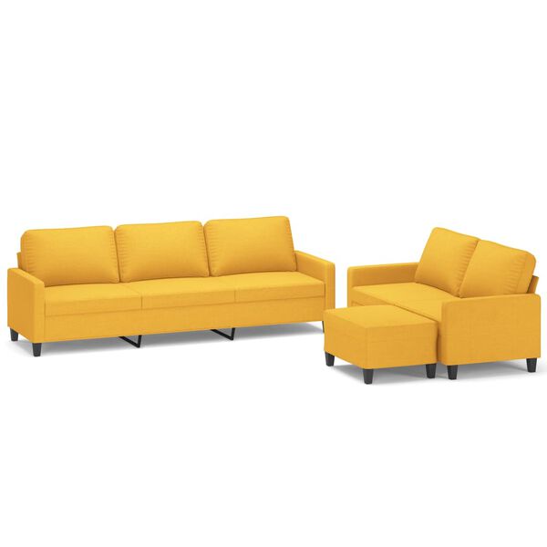 vidaXL 3 pcs conjunto de sof&aacute;s com almofad&otilde;es tecido amarelo-claro