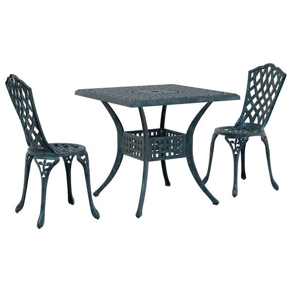 vidaXL Conjunto de Mesa de Jardim 3 pcs Verde Alum&iacute;nio Fundido