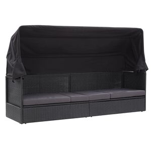 vidaXL Sof&aacute;-cama de exterior com toldo vime PE preto