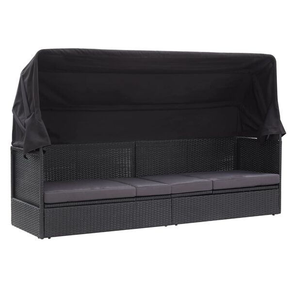 vidaXL Sof&aacute;-cama de exterior com toldo vime PE preto