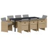 vidaXL Conjunto de Jantar para Jardim com almofada 9 pcs Bege vime PE