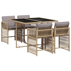 vidaXL 5pcs conj. jantar jardim c/ almofad&otilde;es vime PE bege misturado