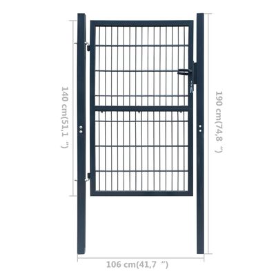 vidaXL Portão de cerca (individual) 2D 106x190 cm antracite