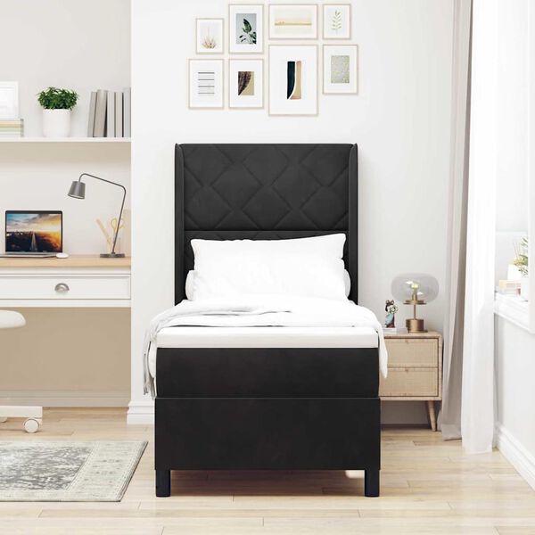 vidaXL Cama Box com colch&atilde;o com cabeceira Preto 80 x 200 cm Veludo
