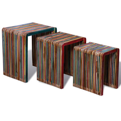 vidaXL Conjunto de mesas de encastrar 3 pcs teca reciclada colorida