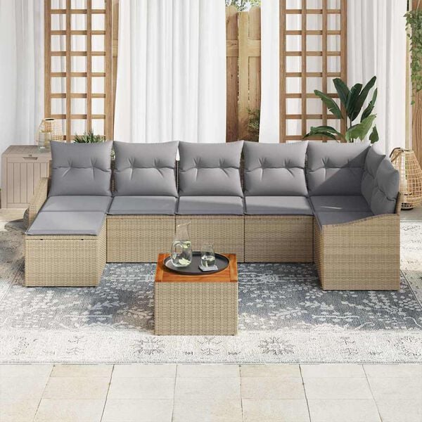 vidaXL Conjunto de Sof&aacute; de Jardim 8 pcs Bege e Cinza Claro vime PE