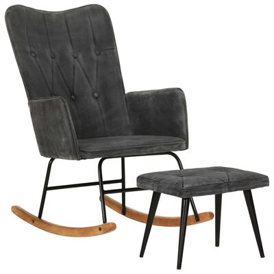 vidaXL Cadeira de baloiço com apoio de pés lona vintage preto