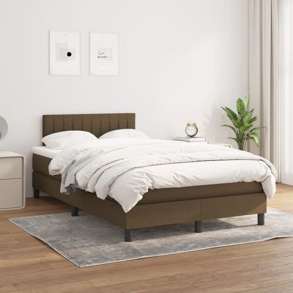 vidaXL Cama boxspring com colch&atilde;o 120x190 cm tecido castanho-escuro
