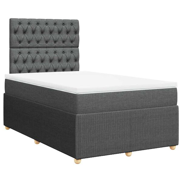 vidaXL Cama boxspring com colch&atilde;o 120x190 cm tecido cinzento-escuro