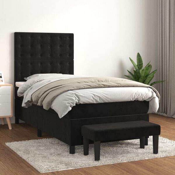 vidaXL Cama com molas/colch&atilde;o 80x200 cm veludo preto