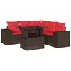 vidaXL Conjunto de sof&aacute; de jardim com 6 pe&ccedil;as e almofadas em rattan sint&eacute;tico marrom
