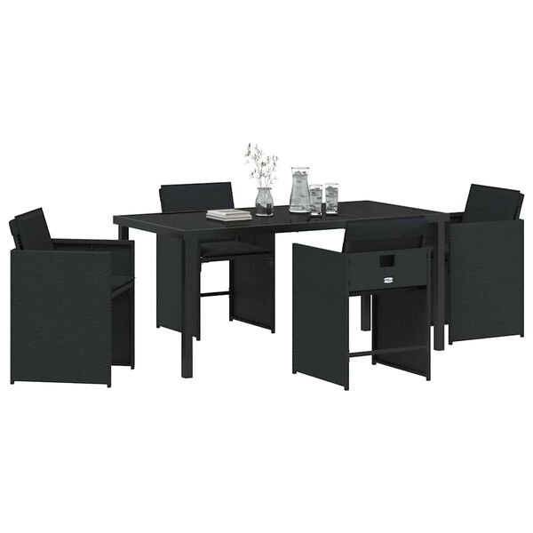 vidaXL Conjunto de Jantar para Jardim com almofada 5 pcs Preto vime PE