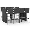 vidaXL 9 pcs conjunto de bar para jardim c/ almofad&otilde;es vime PE preto