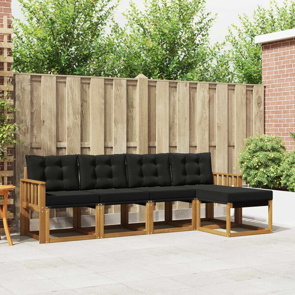 vidaXL Conjunto de Sof&aacute;s para Exterior 5 pcs Natural e Preto