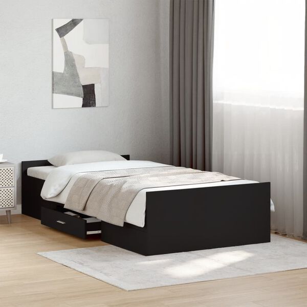 vidaXL Estrutura cama c/ gavetas 75x190 cm derivados de madeira preto