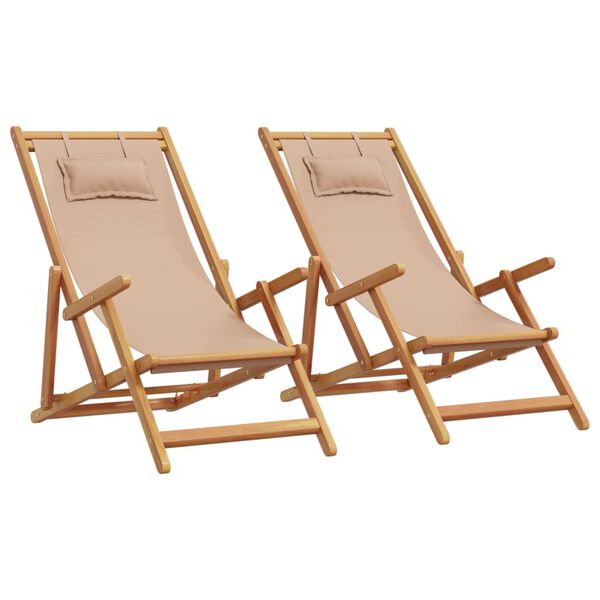 vidaXL Cadeiras praia dobr&aacute;veis 2 pcs tecido/madeira cinza-acastanhado