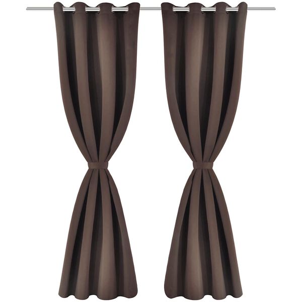 Cortinas opacas com an&eacute;is met&aacute;licos, castanho, 2 pcs,135 x 245 cm