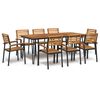 vidaXL Conj. jantar p/ jardim 9 pcs madeira de ac&aacute;cia maci&ccedil;a e metal