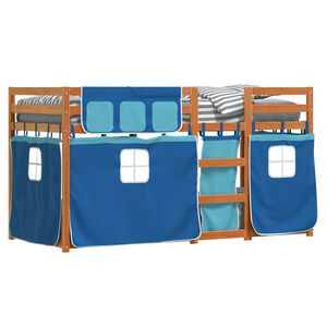 vidaXL Beliche com cortinas 80x200 cm madeira de pinho maci&ccedil;a azul