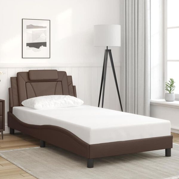 vidaXL Estrutura de cama Viana sem colch&atilde;o 100x200cm couro artificial castanho