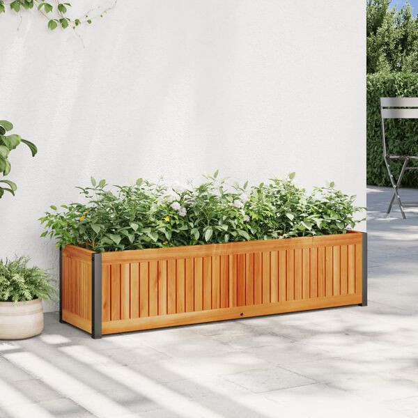 vidaXL Vaso/floreira de jardim 110x30x27,5 cm ac&aacute;cia maci&ccedil;a e a&ccedil;o