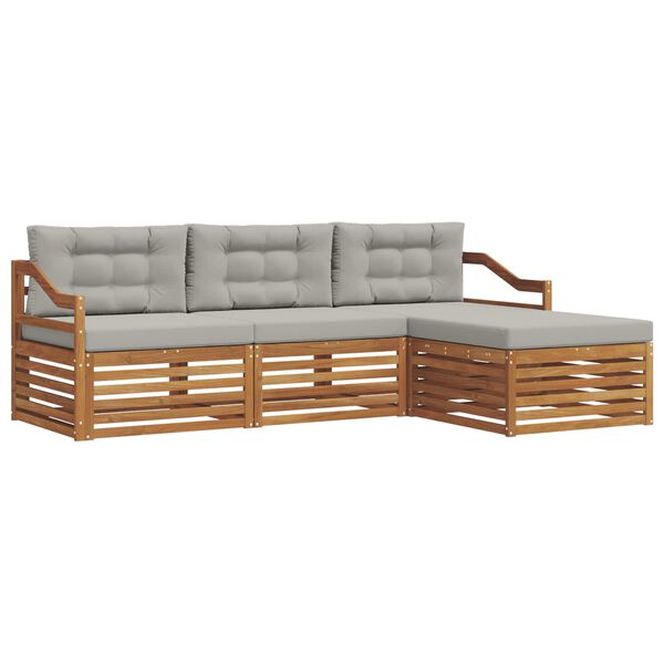 vidaXL Conjunto de Sof&aacute;s para Exterior 4 pcs Cinza Natural e Claro