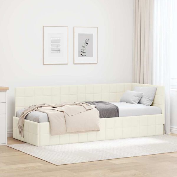 vidaXL Estrutura de Cama de Canto Creme 80 cm x 200 cm Veludo