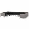 vidaXL 9 pcs conj. lounge jardim c/ almofad&otilde;es vime PE cinzento-escuro