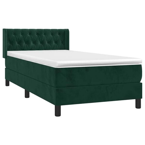vidaXL Cama com molas/colch&atilde;o 90x190 cm veludo verde-escuro